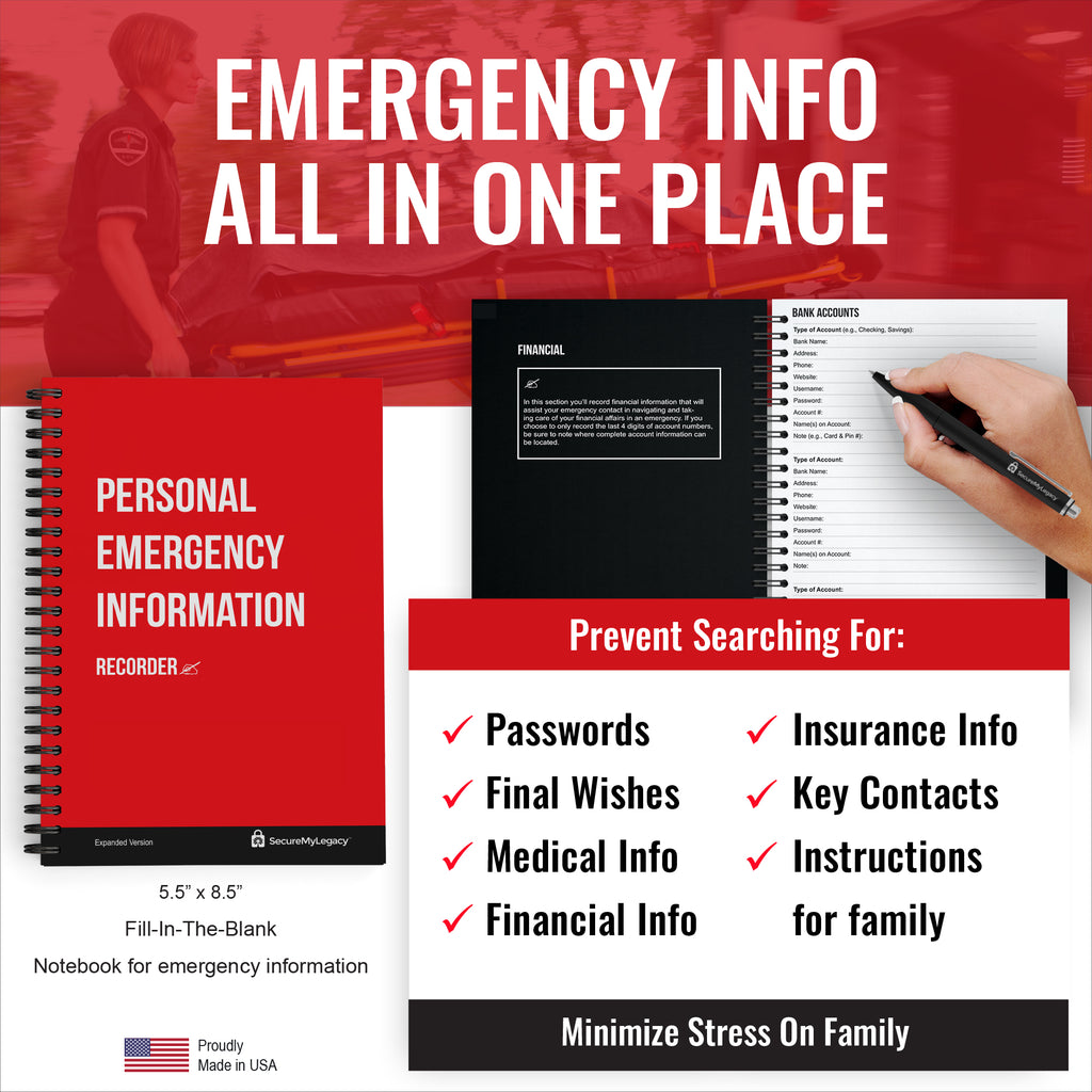 Personal Emergency Information Recorder (Red) w/ Emergency Information Wallet Card