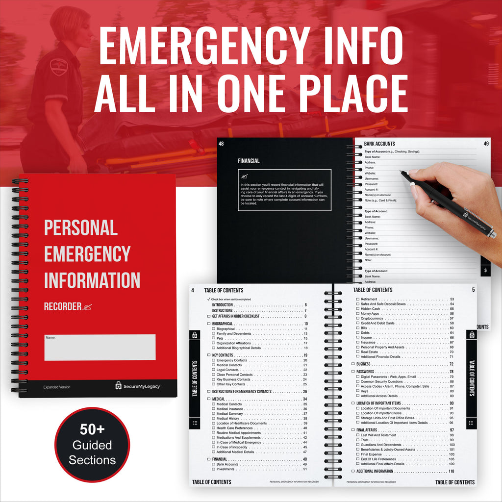 Personal Emergency Information Recorder (Red) w/ Emergency Information Wallet Card