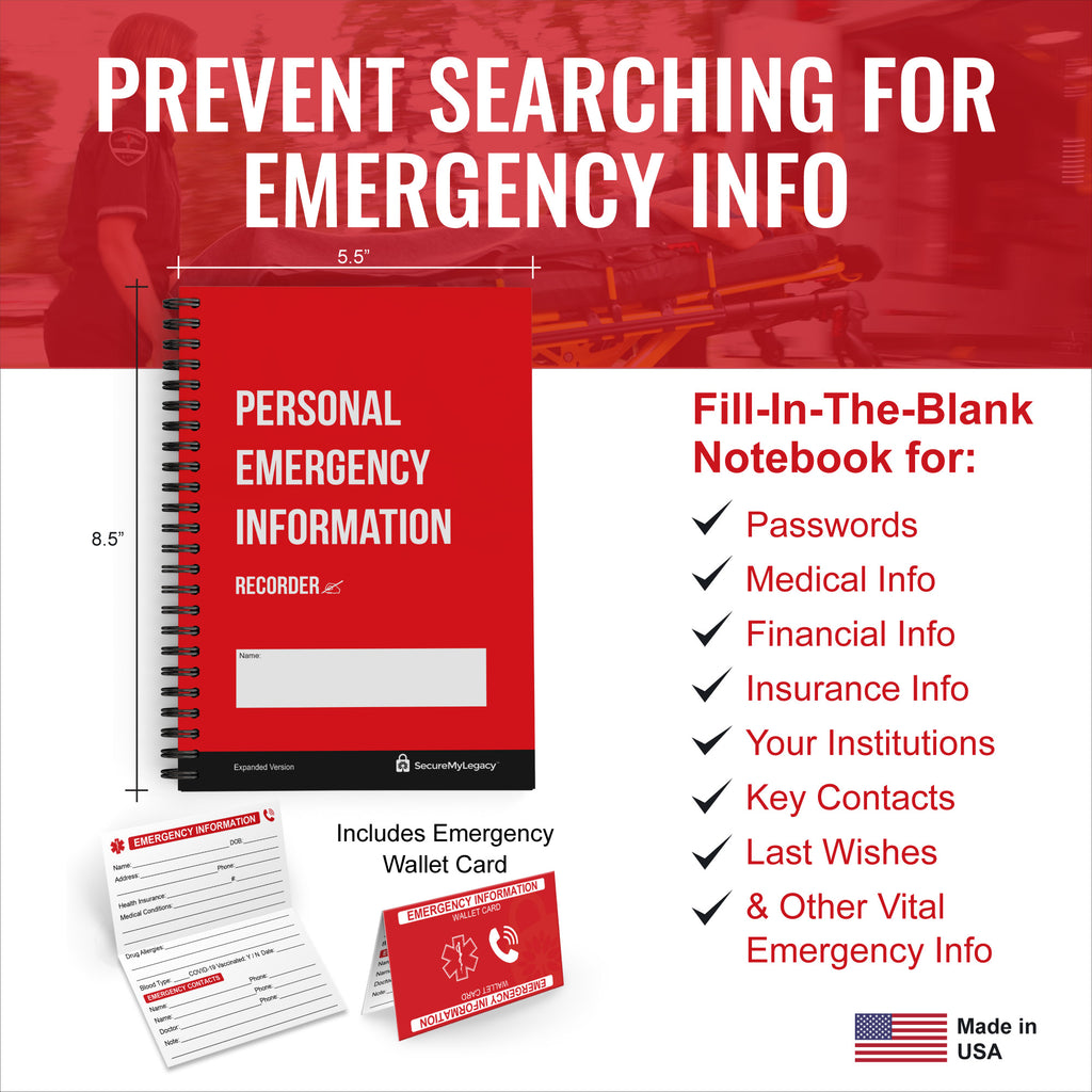 Personal Emergency Information Recorder (Red) w/ Emergency Information Wallet Card