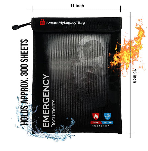 Fireproof Document Bag - 15x11 Inch Waterproof & Fire Resistant Safe Bag For Money, Jewelry, Passports (2200°F Rated, Silver)