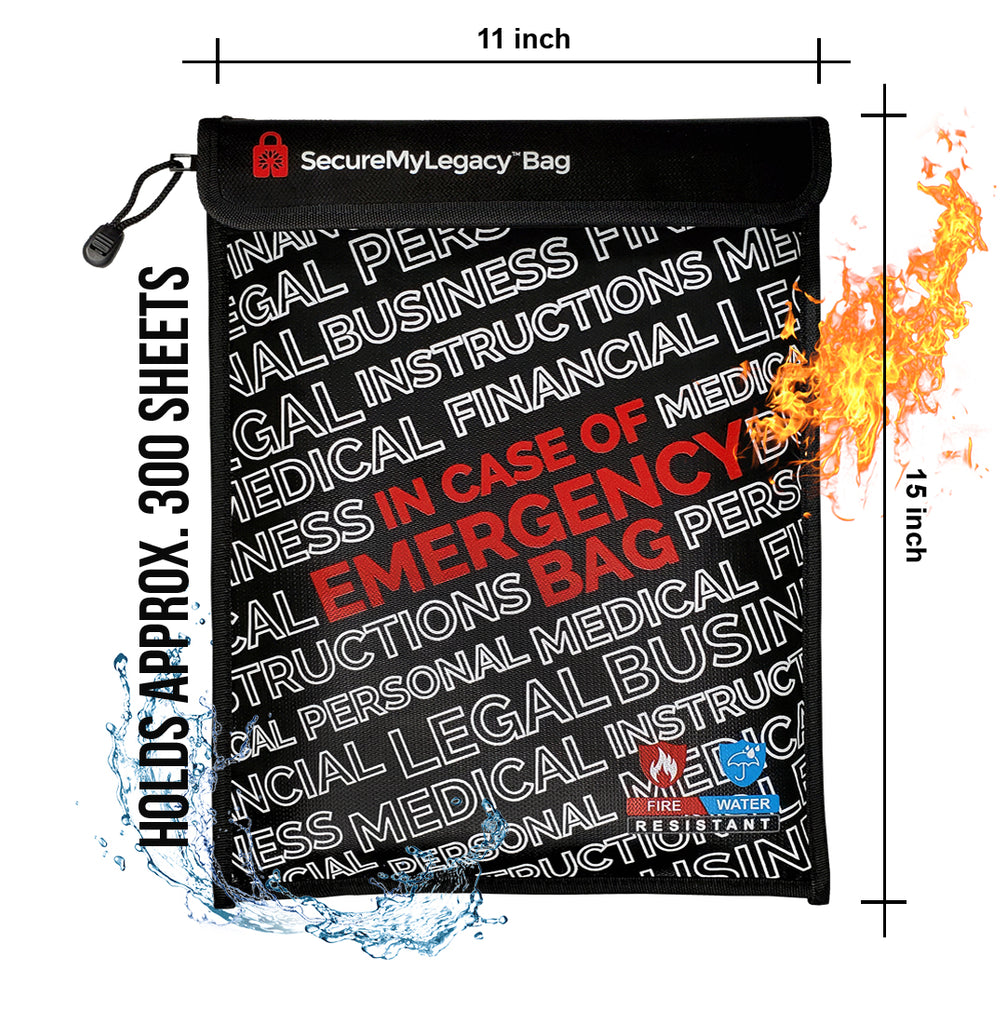 Fireproof Water-Resistant Bag - In Case of Emergency (Black 15 x 11")
