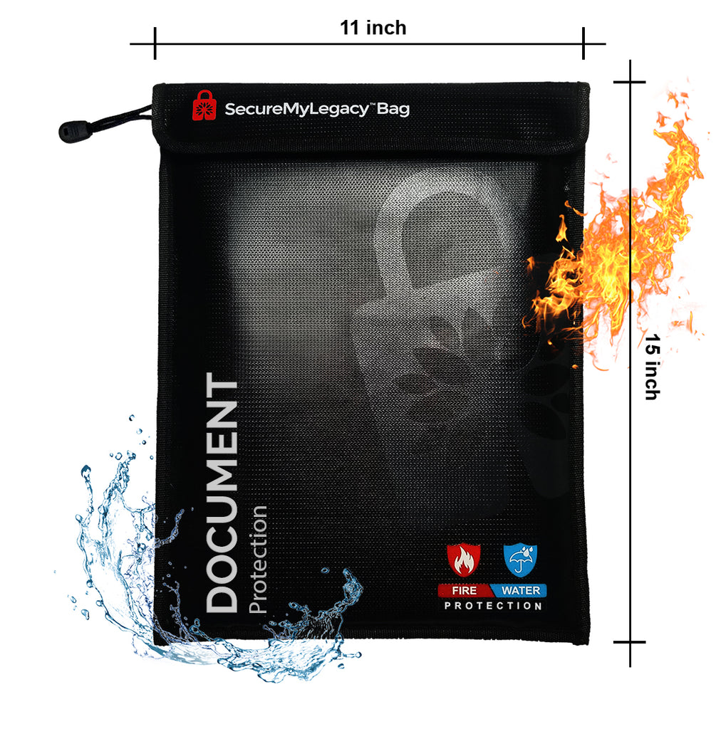 Fireproof Water-Resistant Bag - Document Protection (Black 15 x 11")