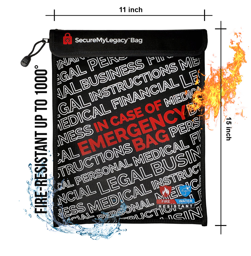 Fireproof Water-Resistant Bag - In Case of Emergency (Black 15 x 11")