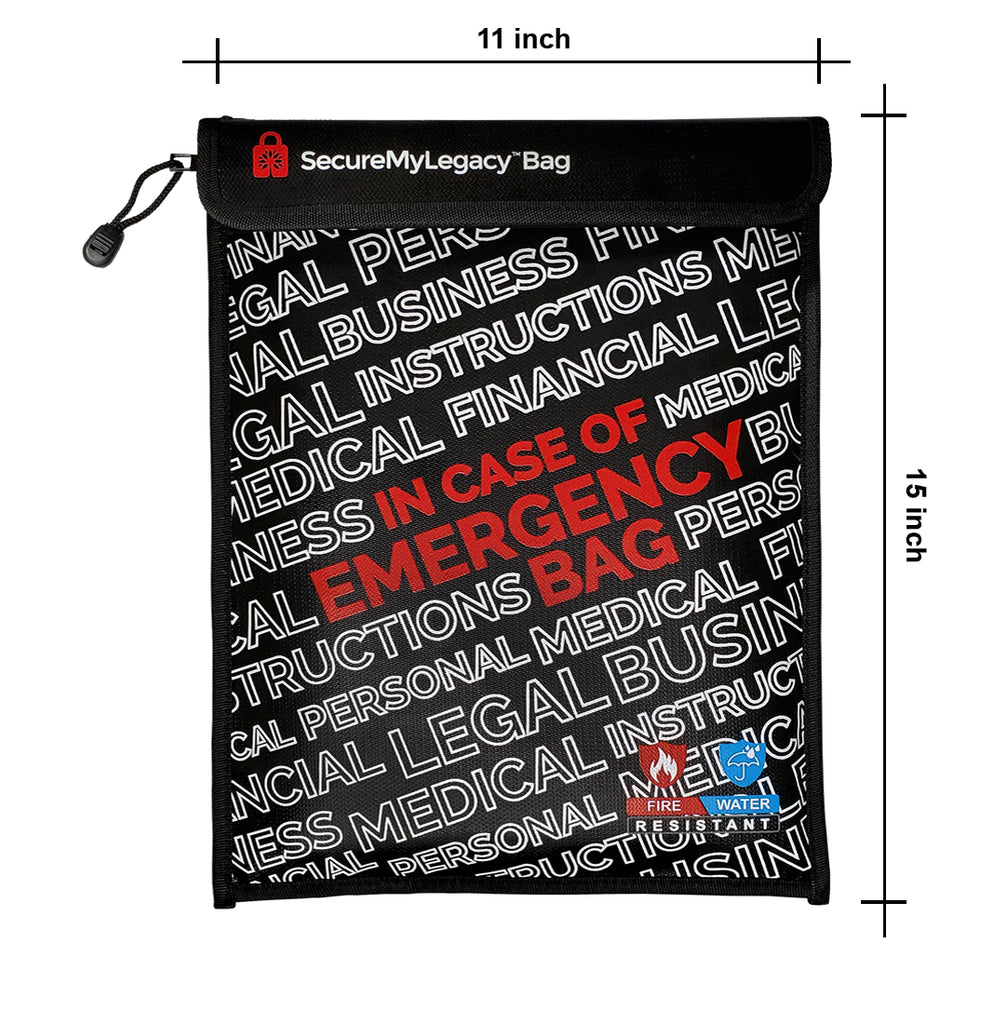 Fireproof Water-Resistant Bag - In Case of Emergency (Black 15 x 11")