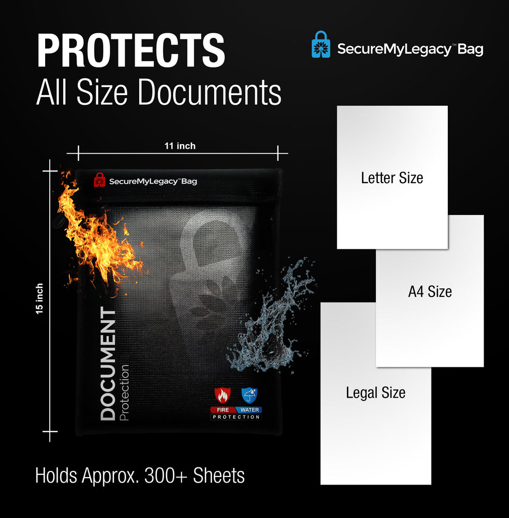 Fireproof Water-Resistant Bag - Document Protection (Black 15 x 11")