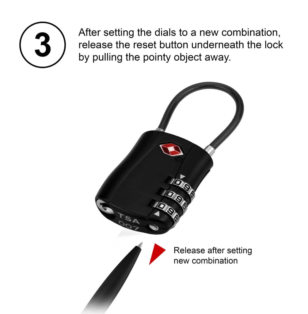 3 Digit Combination Bag Lock - TSA Approved