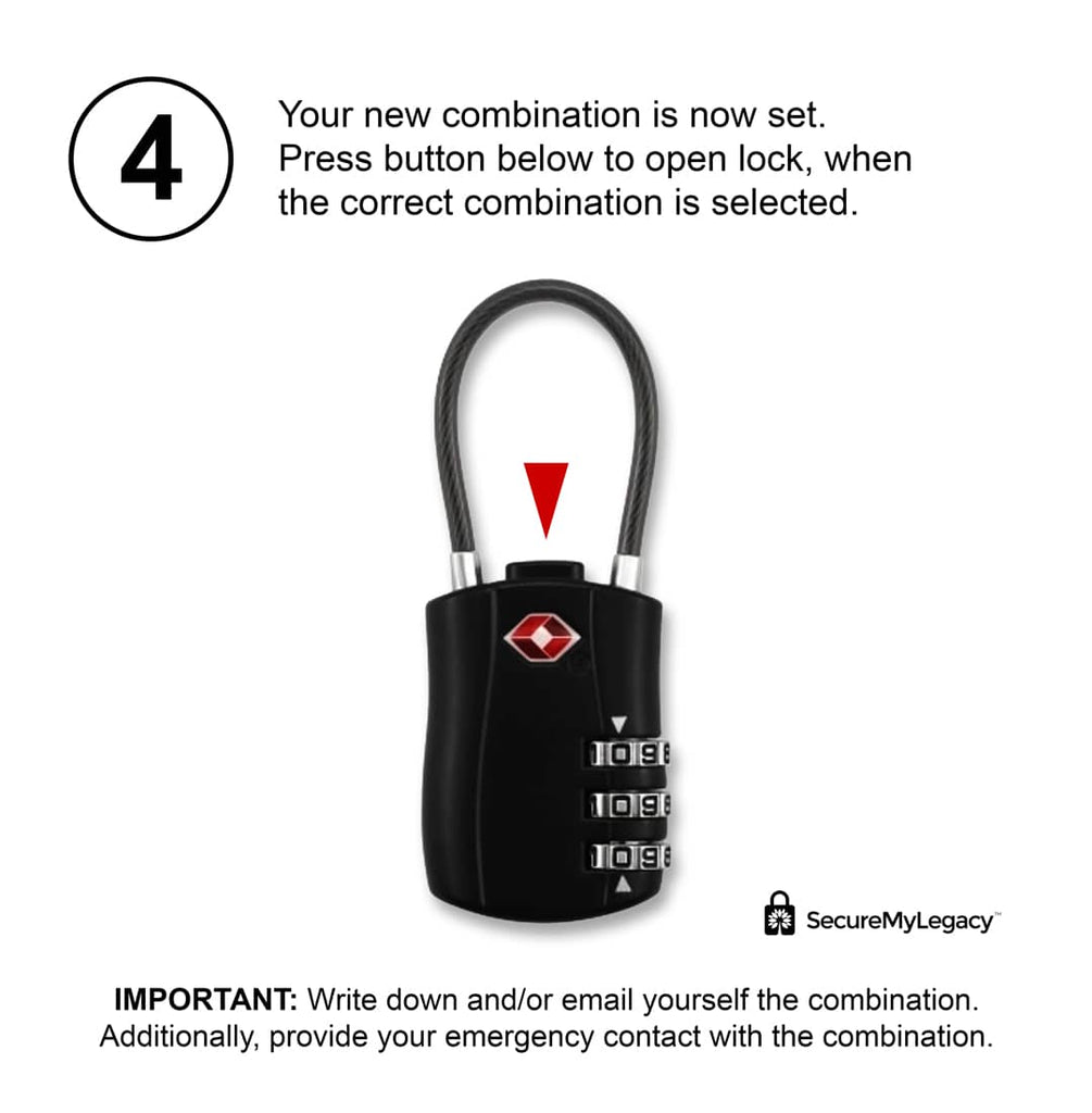 3 Digit Combination Bag Lock - TSA Approved