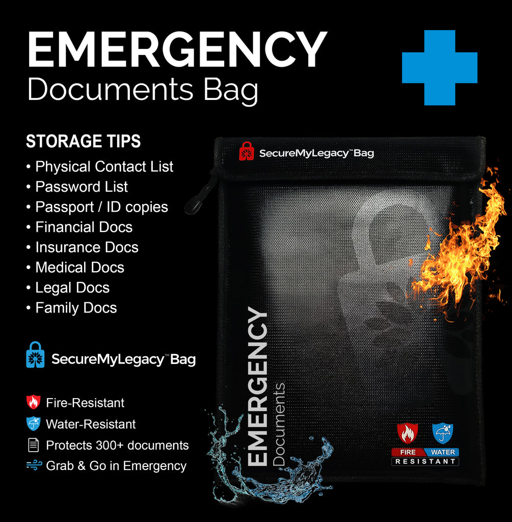 Fireproof Water-Resistant Bag - Emergency Documents (Black 15 x 11")