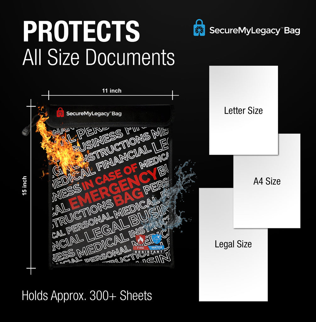 Fireproof Water-Resistant Bag - In Case of Emergency (Black 15 x 11")