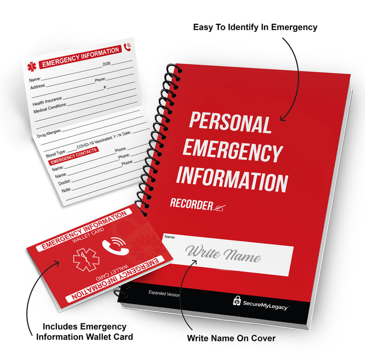 Personal Emergency Information Recorder (Red) w/ Emergency Information Wallet Card