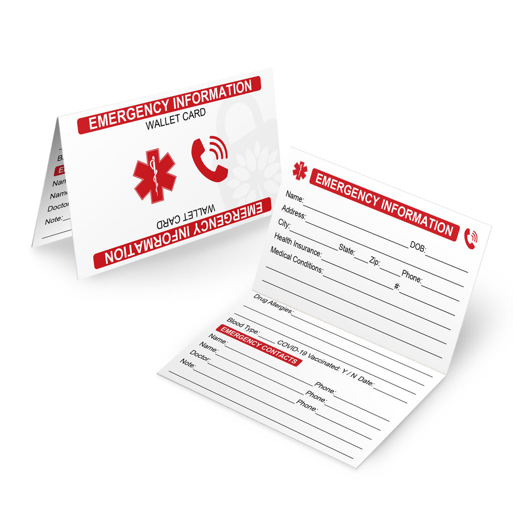Emergency Information Wallet Cards (5-Pack) - Bi-Folding High Gloss Cardstock Exterior