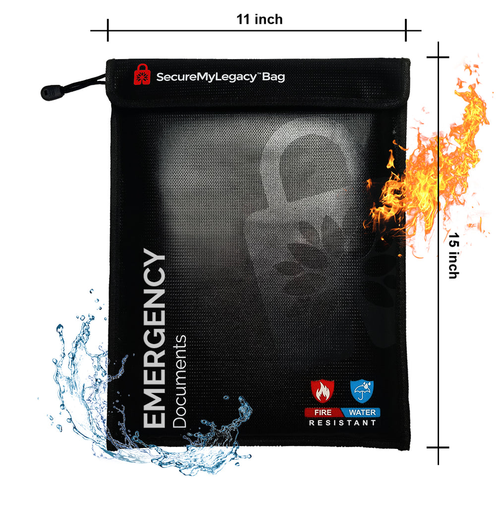 Fireproof Water-Resistant Bag - Emergency Documents (Black 15 x 11")