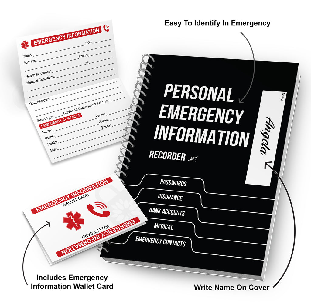 Personal Emergency Information Recorder (Black) w/ Emergency Information Wallet Card