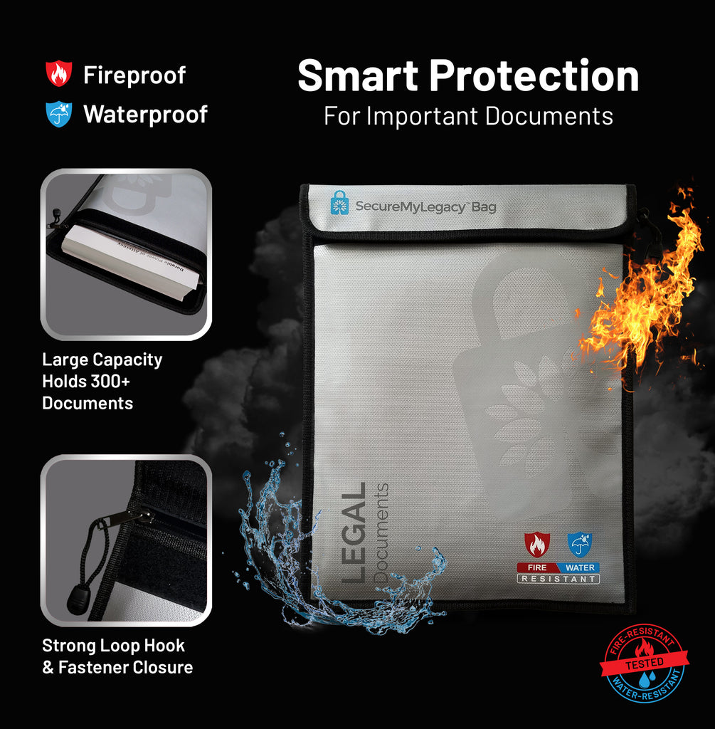 Secure My Legacy Water-Resistant & Fireproof Document Bag for Legal Documents (11 in x 15 in)